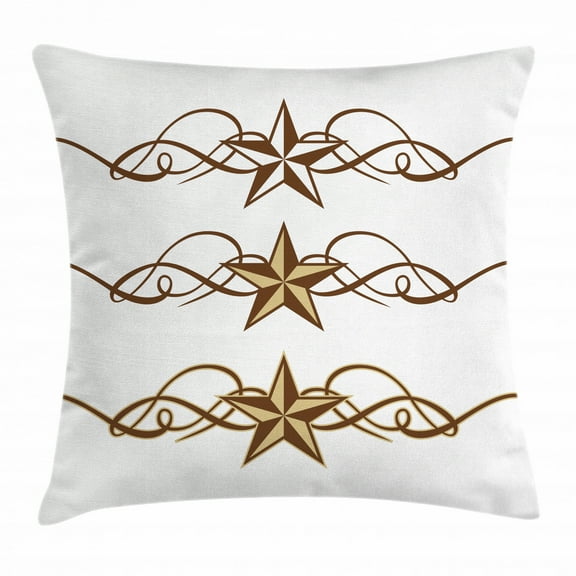 Primitive Country Decor Throw Pillow Cushion Cover, Western Stars Scroll Design Ornate Swirls Antique Artistic, Decorative Square Accent Pillow Case, 18 X 18 Inches, Brown Light Coffee, by Ambesonne