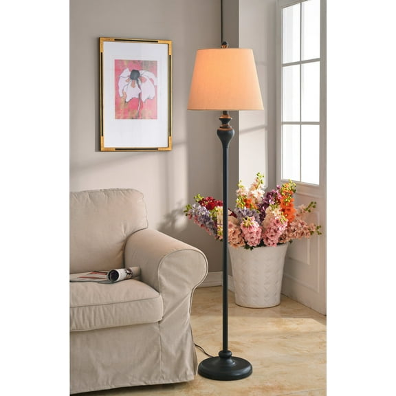 Kenroy Home Charlotte Table and Floor Lamp Set of 3 with Gold Fabric Empire Shade Traditional Light Fixtures for Living Room, Bedroom, or Office, Oil Rubbed Bronze