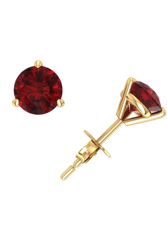 Genuine 1.0Ct Round Ruby Martini Stud Earrings 14k Yellow Gold Prong Push Back AAA Quality