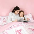thumbnail image 5 of meiyoeat Ribbon Bow Letter Print 7 Pieces Full Size Bedding Sets For Girls,Pink Plaid Bowknot Alphabet A Full Size Bed in a Bag For Kids,Pink Reversible, 5 of 7