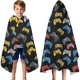 thumbnail image 3 of Multicolor Controllers Games Icons Black Pattern Hooded Bath Towel，60"x35" for Ages 3 To 12 Kids, Quick Dry Lightweight Soft Microfiber Hood Beach Towel Cover Up for Kids, 3 of 7
