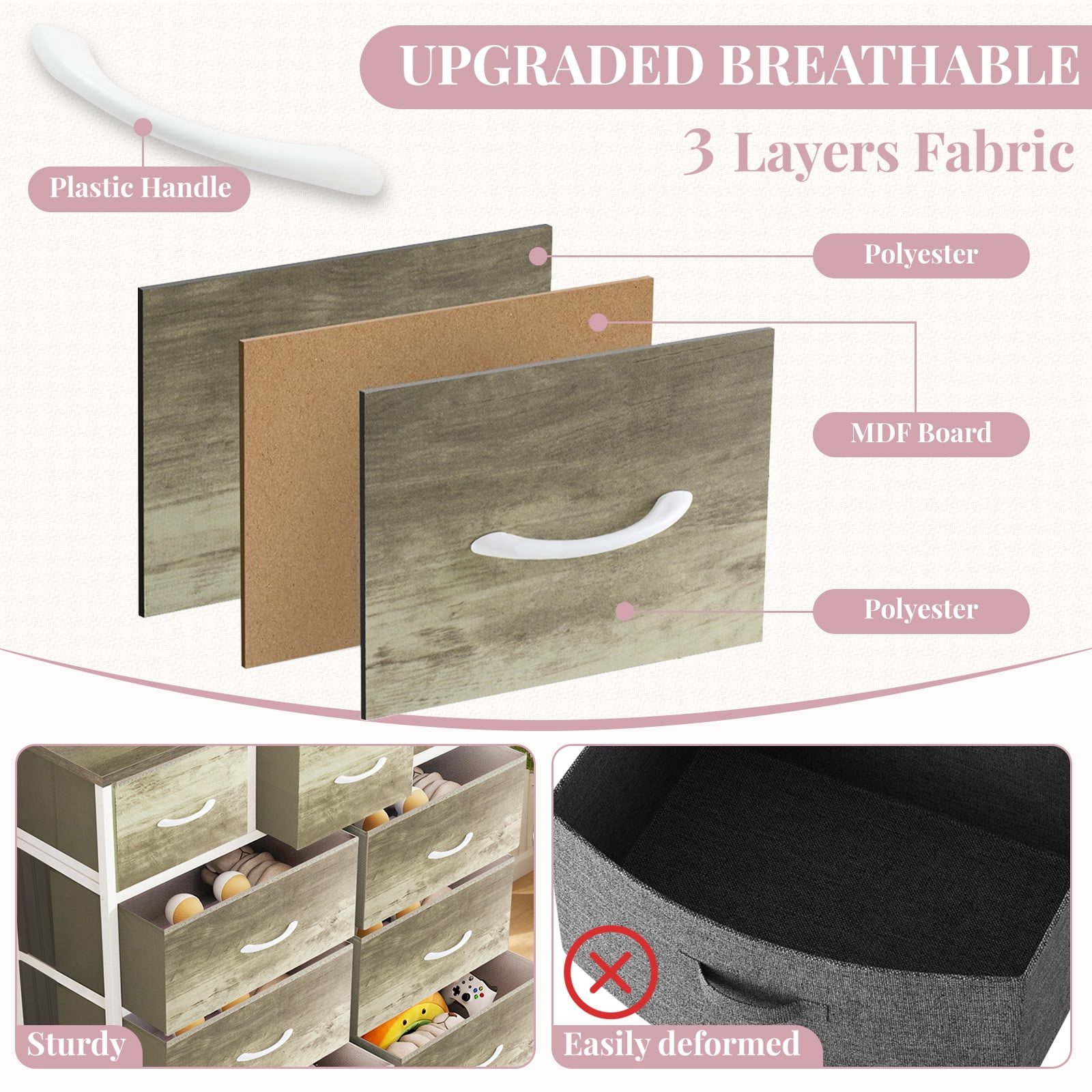 Dresser, Betcozy Storage Organizer with 9 Drawers for Bedroom, Chest of Drawer with Sturdy Metal Frame, Wood Top for Closet, Nursery,Smoked ash