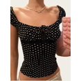 thumbnail image 3 of Women Y2K Polka Dot Milkmaid Blouse, Cap Sleeve Square Neck Lace Trim Ribbon Tie Front Top, Vintage Coquette Casual Shirt for Dating Streetwear & Going Out Outfits, 3 of 5