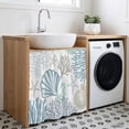 thumbnail image 3 of Light Blue Coastal Cabinet Curtain 35"Wx35"L,Dustproof Under Sink Skirt with Self Adhesive Tape,Summer Beach Coral Shell Starfish Cabinet Curtain Cover for Kitchen Sink,Bathroom Vanity,Laundry Room, 3 of 9