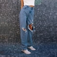 thumbnail image 3 of PENGXIANG Female Ripped High Waist Close-Fitting Pants Loose Jeans, 3 of 5