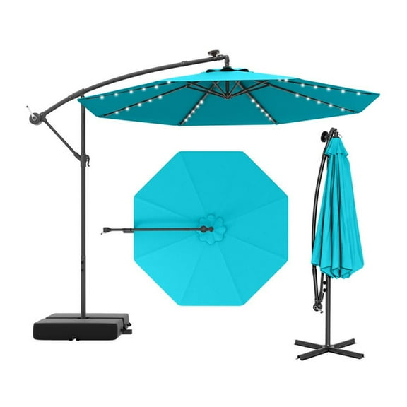 Topcobe 10 Ft Patio Umbrella Offset Cantilever Umbrella with 40 Solar Powered Lights, Outdoor Patio Table Umbrella for Garden Backyard Pool Deck-Turquoise