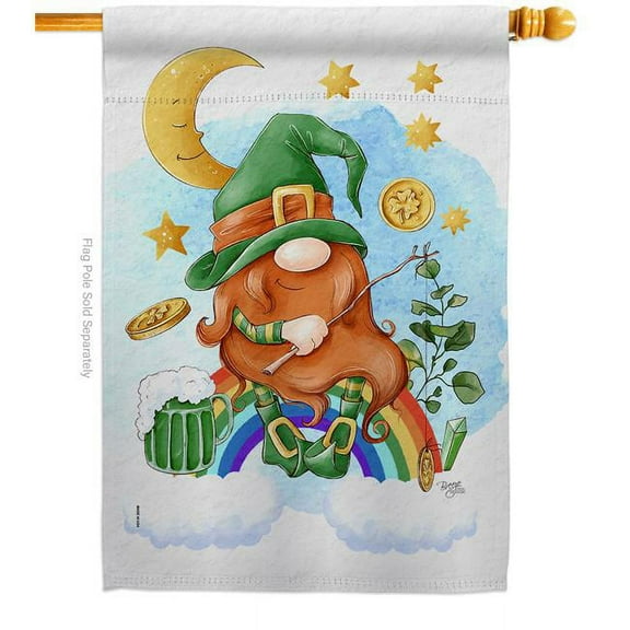 Breeze Decor H120049-BO Lucky Gnome Springtime St Patrick Double-Sided Garden Decorative House Flag, Multi Color