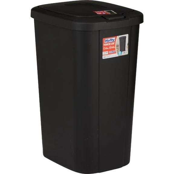 Hefty Touch-Lid Trash Can - Plastic, Strong and Durable - 13.3 gal, Black — Residential Use, Standard Application