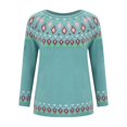 thumbnail image 4 of Baqcunre Womens Knitted Patchwork Print Retro Sweater Casual Loose Crewneck Long Sleeve Lightweight Cropped Pullover Tops for Women, 1PC Top Blue L, 4 of 8