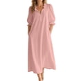thumbnail image 2 of YuXingFu Plus Size Summer Dresses Mid-Length Collared Plus Size Womens Dress Short Sleeve A Line Casual Summer Pink XXL, 2 of 8