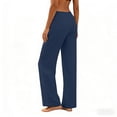 thumbnail image 7 of Ohufall Womens Pants with Pockets Drawstring Cotton Linen Trousers Solid Color Loose Fit Straight Lightweight Casual Pants, 7 of 7