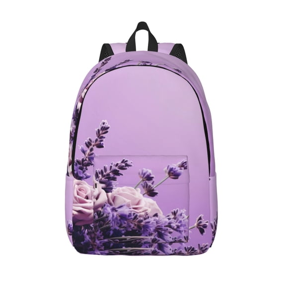 Defioc Lavender Roses Arrangement for Canvas Backpack,Travel Rucksack Unisex Knapsack Laptop Backpack for Work & College -Small