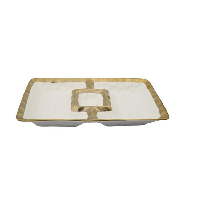 Classic Touch WPD571 Porcelain Chip & Dip Bowl with Gold Border, White