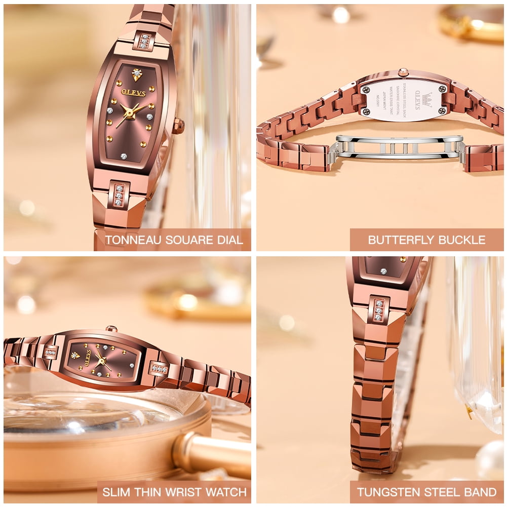 OLEVS Watches for Women Luxury Dress Waterproof Analog Quartz Rose Gold Plated Tungsten Slim Easy Read Casual Ladies Watches Women Wrist Watches Relojes para Mujer