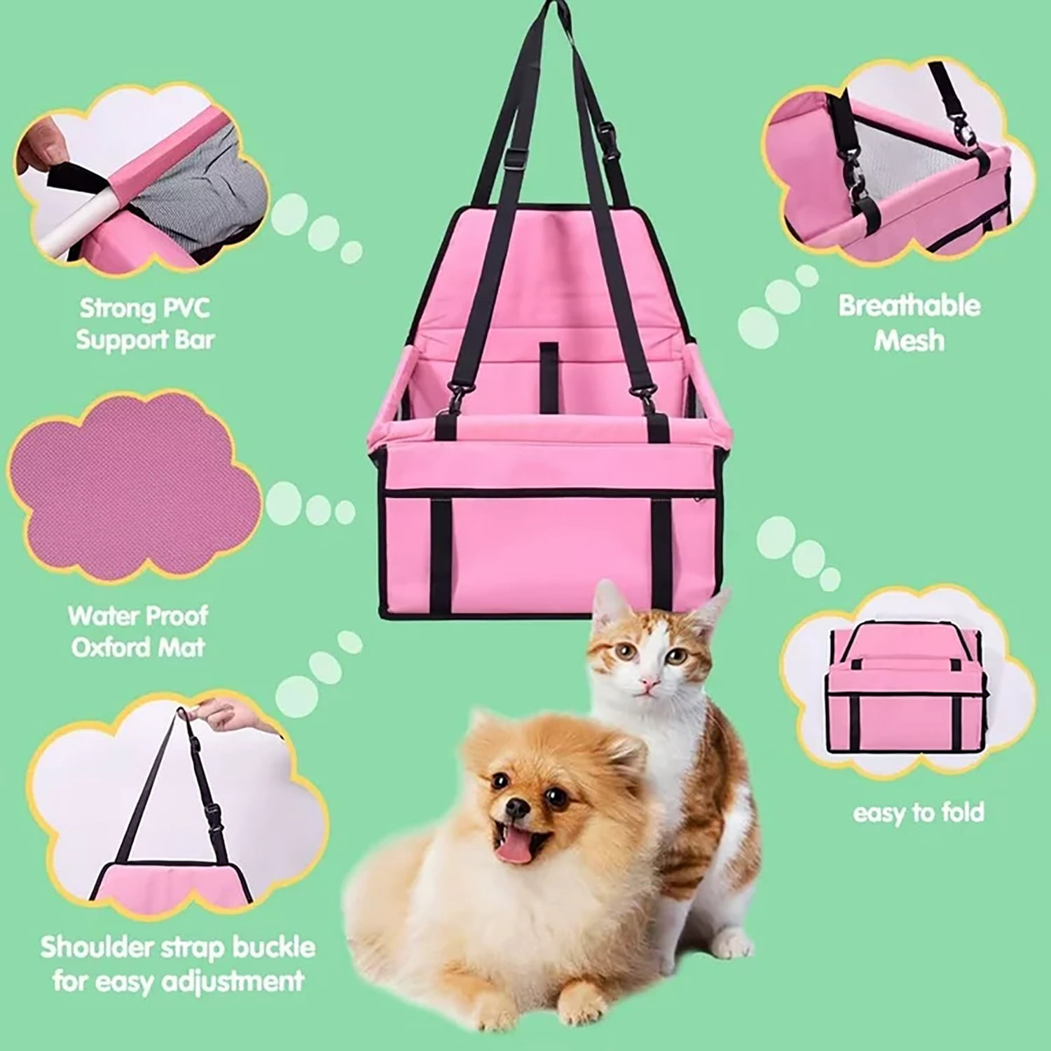 Portable Pet Car Seat Booster for Small Dogs, Travel Dog Car Seat with Clip-On Safety Leash and Sturdy PVC Frame, Anti-Collapse Design, Ideal for Small Dogs Under 25 lbs