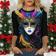 thumbnail image 4 of Visit the JURANMO Store Womens Three Quarter Sleeve T Shirts Carnival Mask Printed Mardi Gras Tee Shirt Novelty Graphic Fashion Tunic Tops Multicolor M, 4 of 7