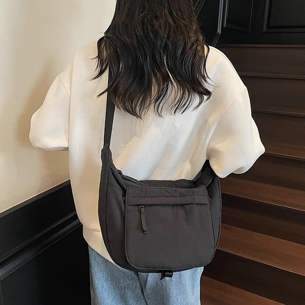 LKJYER Slouchy Nylon Bags for Women 2025 Crescent Crossbody Bag Hobo Shoulder Purse Work Travel Tote Handbag Everyday Purses