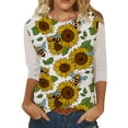 thumbnail image 2 of USSUMA Plus Womens Tops Dressy Casual Cute Graphic Loose Round Neck Women's Tunics Sunflower Print Basic Tee T Shirts for Women 3/4 Sleeve Summer Blouses Trendy, 2 of 5