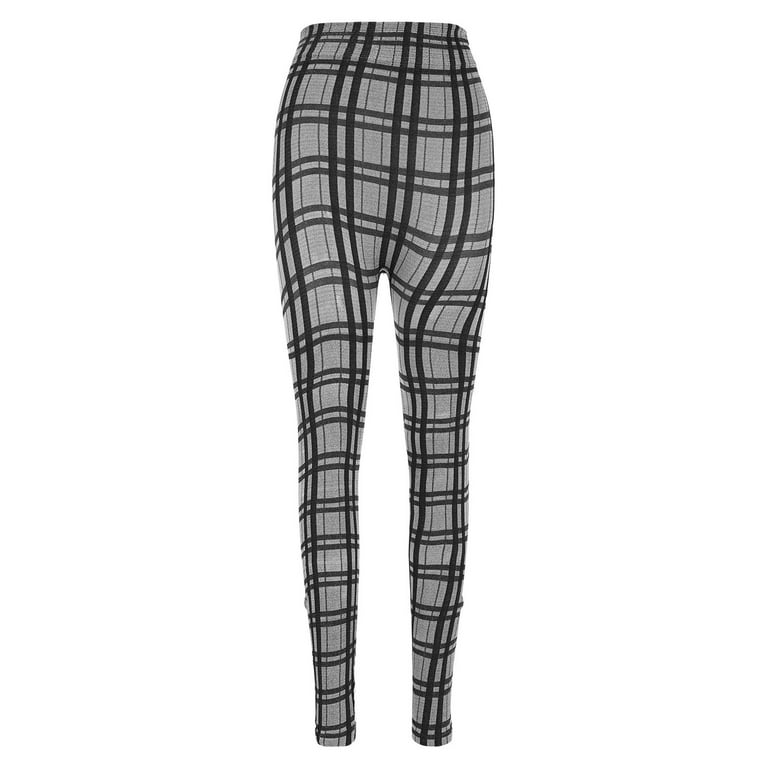 ALLLIST High Waisted Leggings Women Plaid Plus Size Yoga Pant