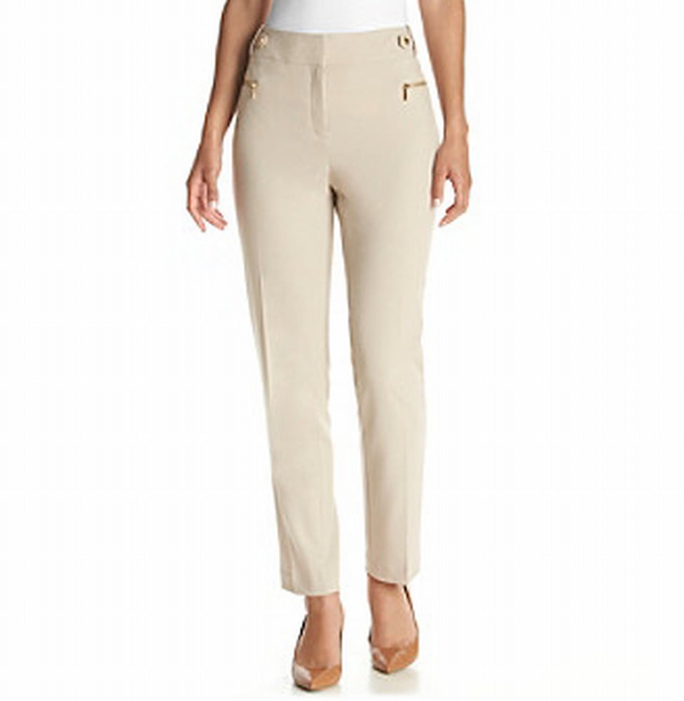 Calvin Klein Calvin Klein NEW Beige Womens Size 8 Gold Zipper Pocket Slim Pants
