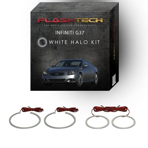 Flashtech White Angel Eye LED Headlight Halo kit for 2008-2013 Infiniti G37 Headlights