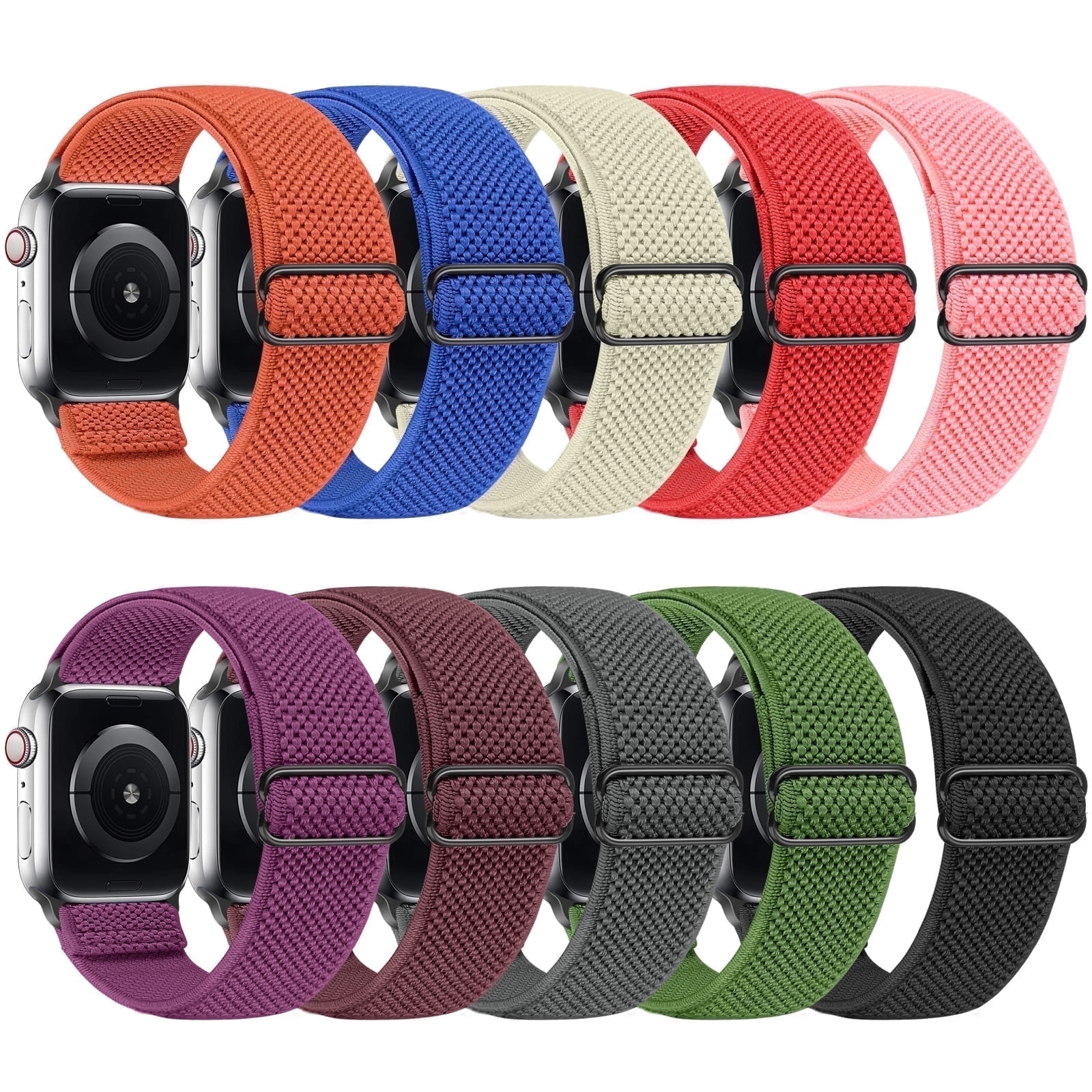Vodtian 10 pack Elastic Watch Band Compatible with Apple Watch 38mm 40mm 41mm 42mm 44mm 45mm 46mm 49mm for Women Men, Soft Sport Wristbands for iWatch Series 11/10/9/8/7/SE 3/SE 2/Ultra 3/Ultra 2
