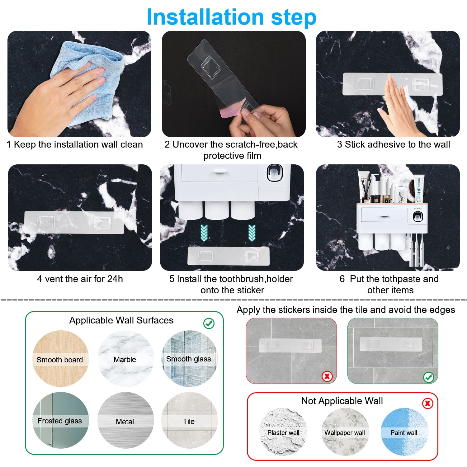 Automatic Toothpaste Dispenser & Toothbrush Holder Set - Wall Mounted With Magnetic Cups, No Drill Needed