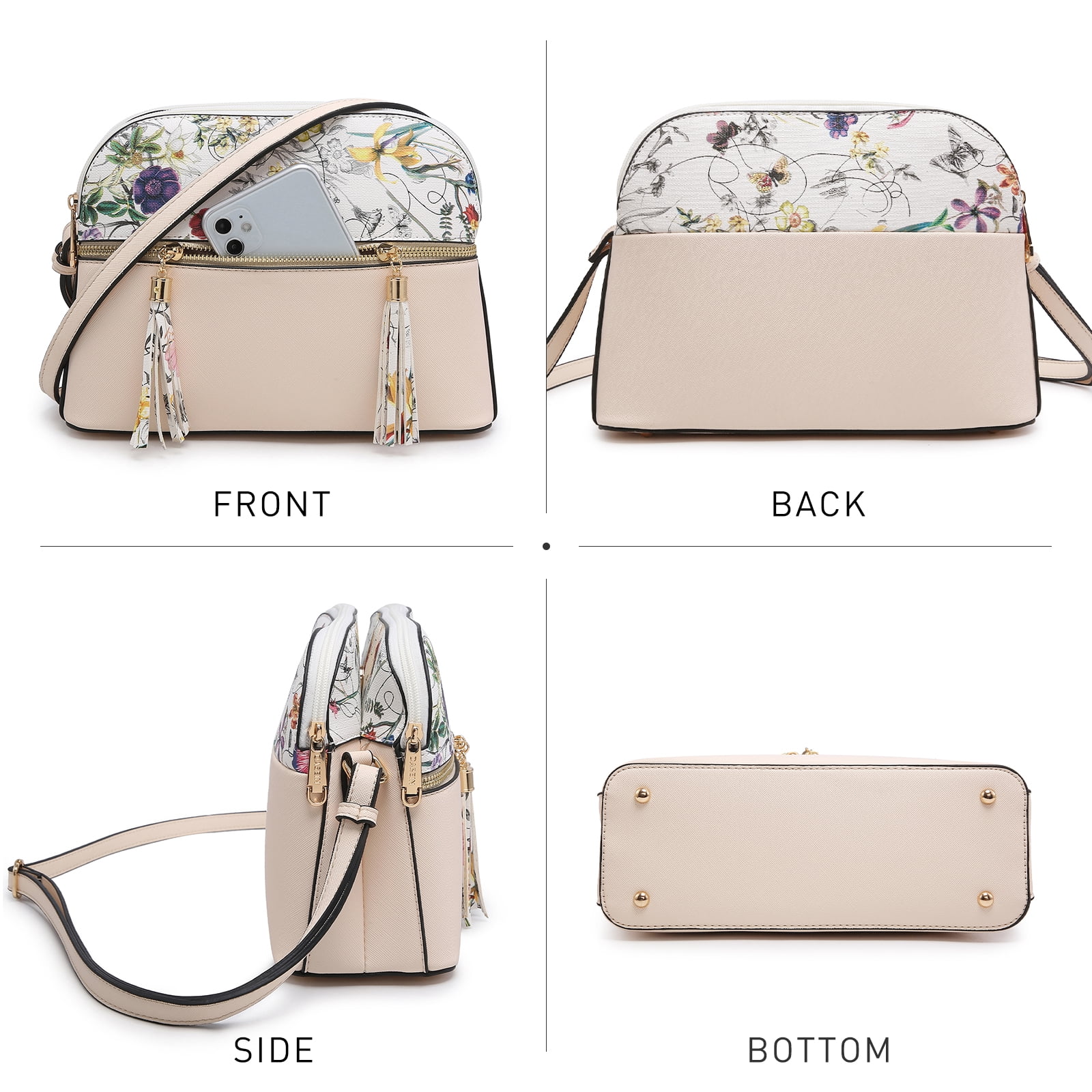 Dasein Women Tassel Zipper Pocket Crossbody Bag Shoulder Purse Fashion Travel Bag with Multi Pockets