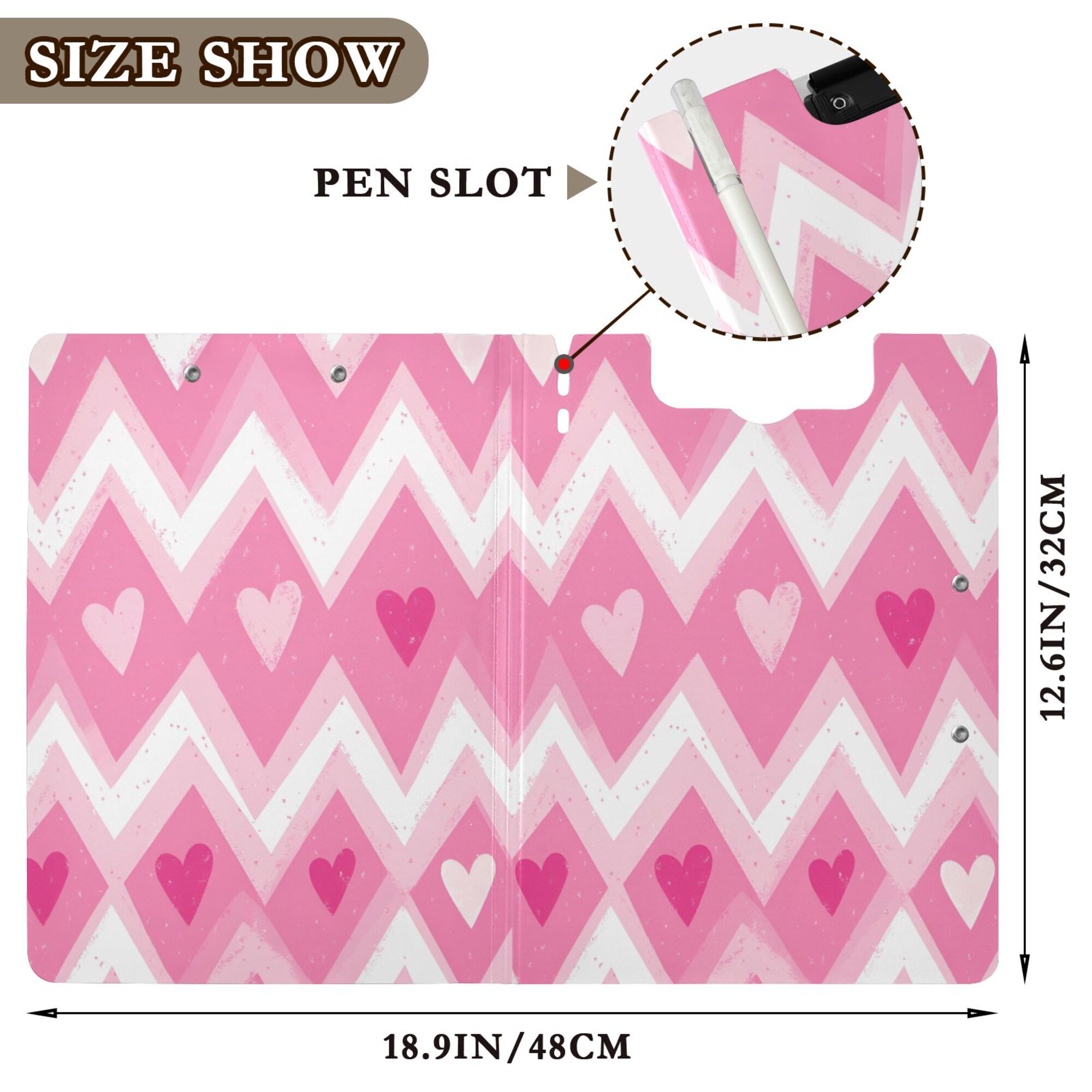 FORMRS A4 Clipboard Folder with Pen Holder Horizontal Foldable School Office Binder, Heart Geometric