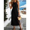 thumbnail image 3 of Women Sleeveless Black Halter Neck Maxi Dress Side Split Casual Summer, 3 of 5