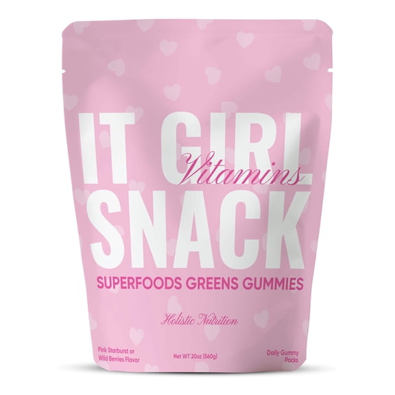 It Girl Vitamins Snack - Superfoods Greens Gummies in Pink Starburst Flavor,  1 month supply