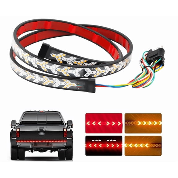 Truck Tailgate Strip Light LED Bar with Sequential Turn Signals & Strobe Brake Light - Universal Fit for Trucks, Plug and Play, Water (1.5M/59.06")