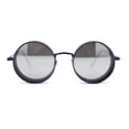 thumbnail image 2 of Round Circle Lens Dimensional Binocular Rim Metal Frame Hustler Sunglasses Navy - Silver Mirror, 2 of 4