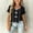 Black, variant on Girls Ribbed Knit Crop Top Light Blue Short Sleeve Scallop U Neck Bow Front Summer Casual T-Shirt for Kids,Size 5 T