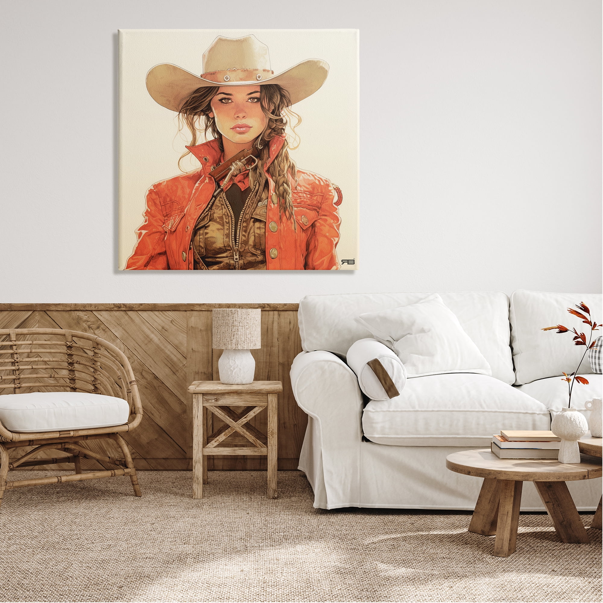 Stupell Industries Cowgirl in Red Jacket Abstract Painting Gallery Wrapped Canvas Art Print Wall Art, 36 x 36