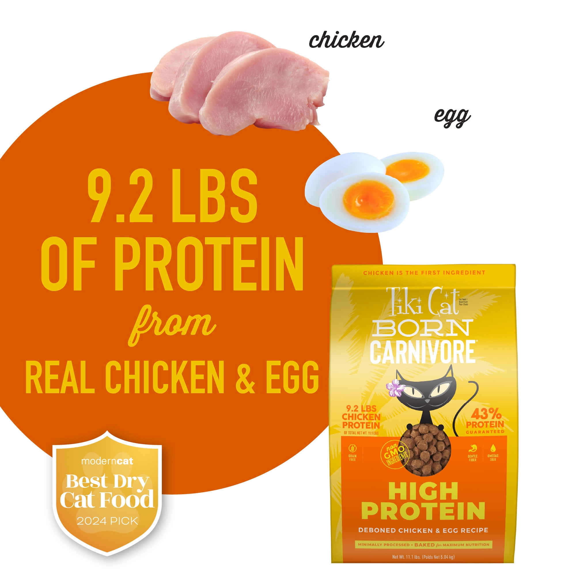 Tiki Cat Born Carnivore High Protein Dry Cat Food, Deboned Chicken & Egg, 11.1 lbs. Bag