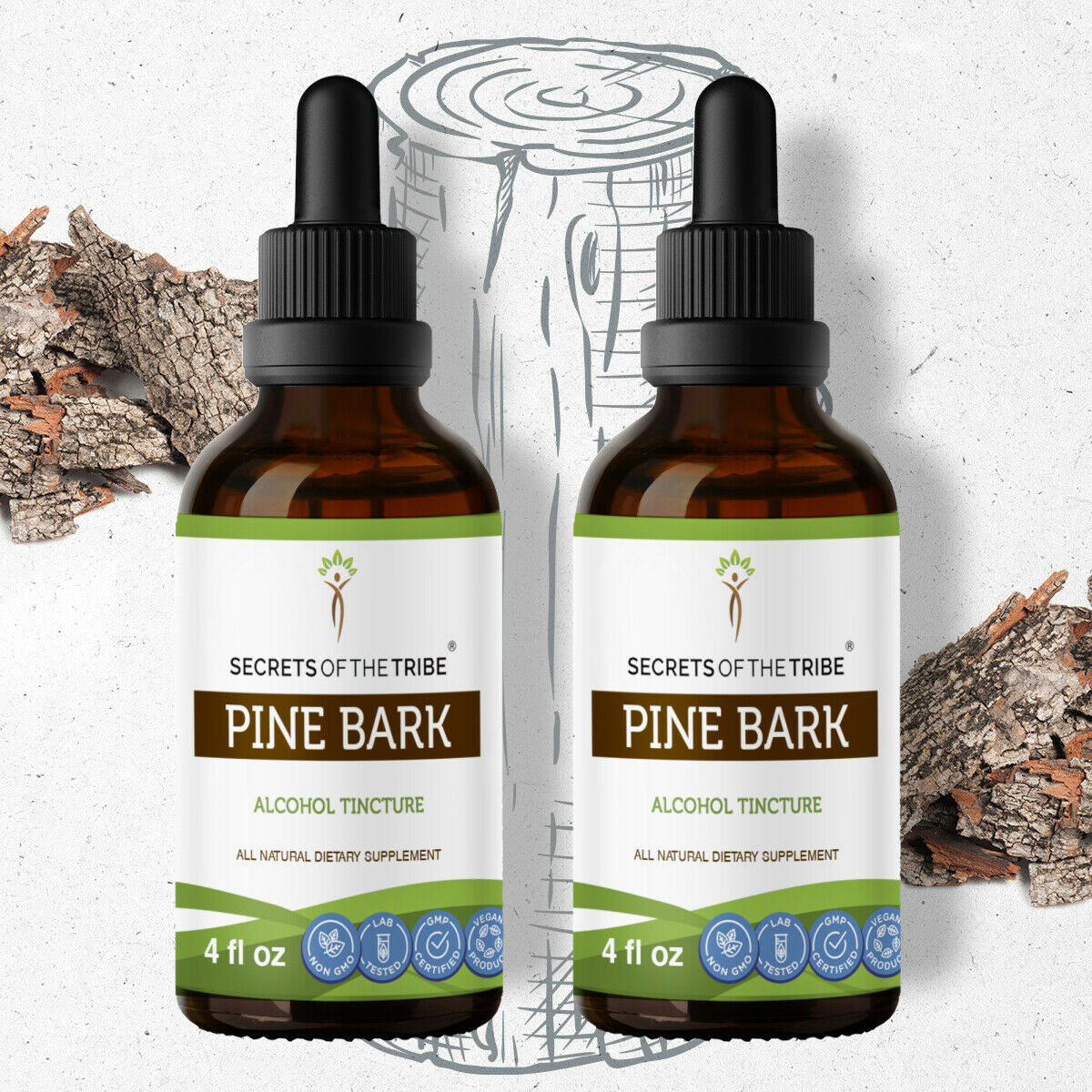 Pine Bark Tincture Alcohol Extract, Wildcrafted Pine Bark Pinus