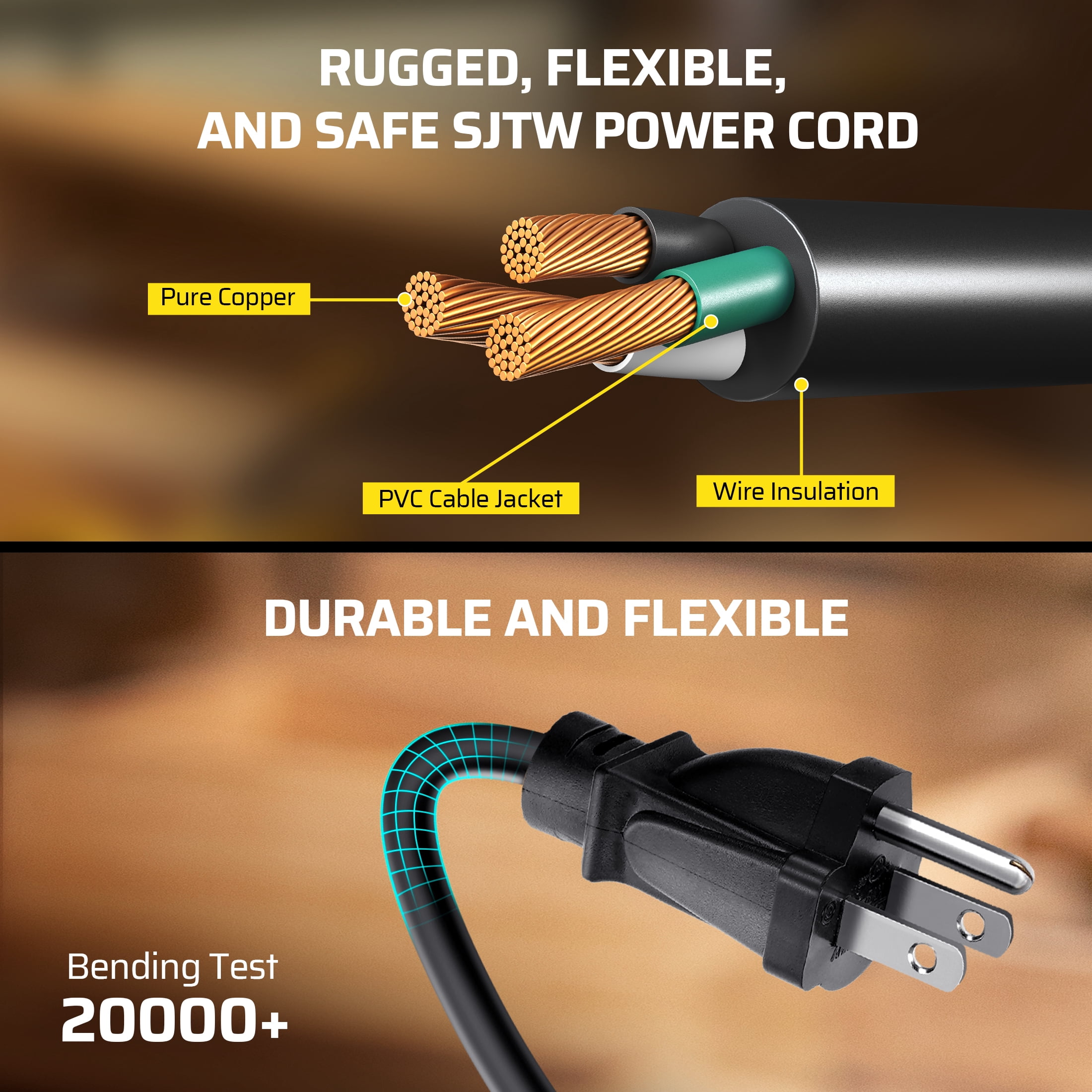 DEWENWILS Extension Cord Reel with 30 FT Power Cord, Hand Wind Retractable, 16/3 AWG SJTW, 4 Grounded Outlets, 13 Amp Circuit Breaker, Yellow Black, UL Listed