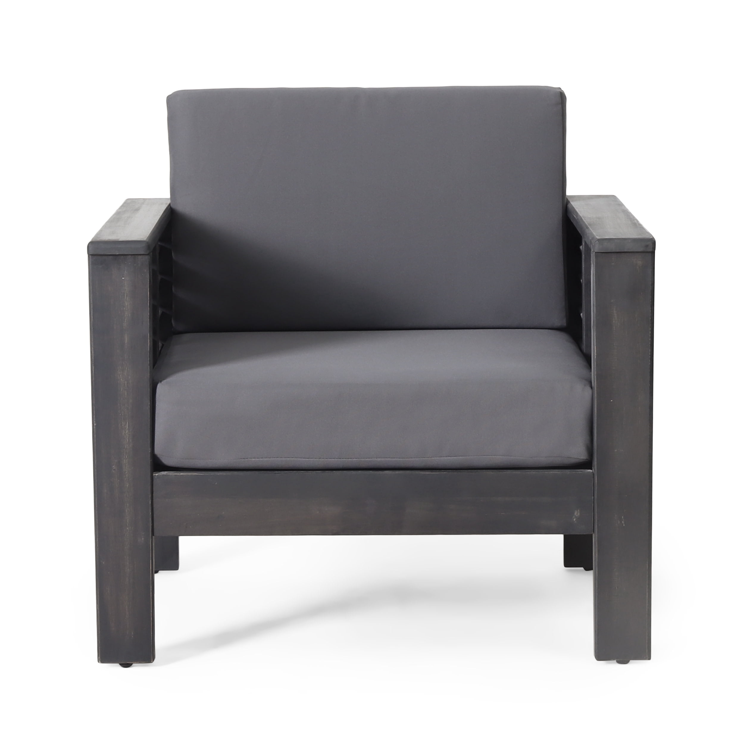 Michelle Acacia Wood Outdoor Club Chairs with Cushions, Dark Gray