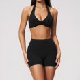 thumbnail image 4 of Telankuip Womens 2 Piece Workout Gym Outfits Tummy Control High Waist Stretch Seamless Tight Shorts Matching Sleeveless Deep V-Neck Halter Yoga Bra with Padded Casual Sports Sets 3-Black XL, 4 of 5