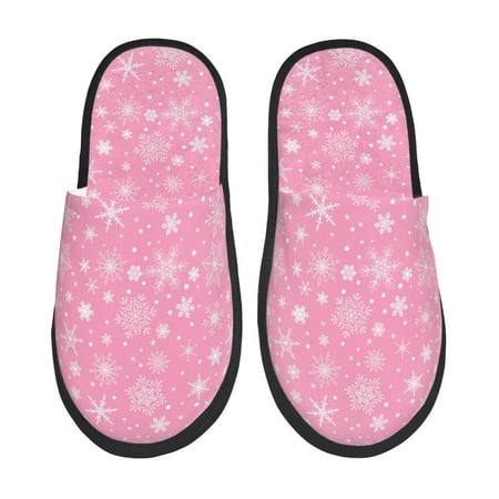 Balery Snowflake pink backgrounds Slient Indoor Furry Fleece Comfort House Shoes Soft Non-Slip Home Shoes Cotton slippers House Slippers-- Large