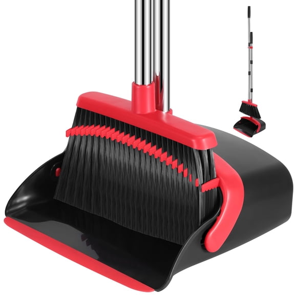 Ensemble Balai et Pelle, Manche Réglable de 52 Pouces, Balai Pelle avec Dents pour Nettoyer Automatiquement les Cheveux, Adapté pour Cuisine Maison Bureau