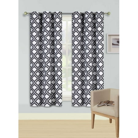 - F1 BLACK 1-PC Printed BLACKOUT Room Darkening Grommet Window Curtain Treatment, Insulated Round Diamond Panel 37