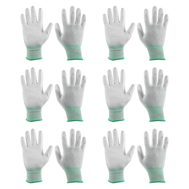 Guantes antiestáticos ESD Uxcell de 6 pares de 20 cm recubiertos de PU, guantes de fibra de carbono de alta resistencia para computadora (mediano), verde