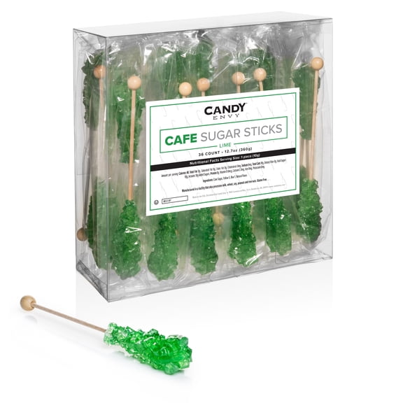 Candy Envy Green Cafe Sugar Sticks, 36 Individually-Wrapped Sugar Sticks