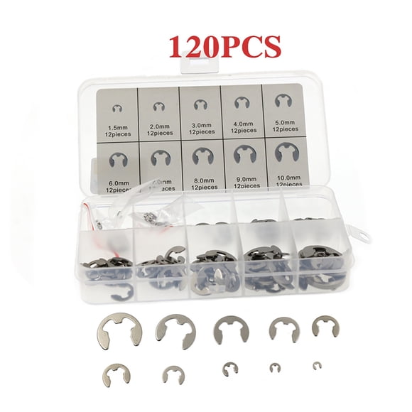Cameland 120 Pcs 304 Stainless Steel Stainless Steel E Clip Washer Circlip Retaining
