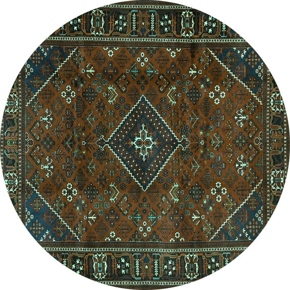 Ahgly Company Indoor Round Persian Turquoise Blue Traditional Area Rugs, 6' Round