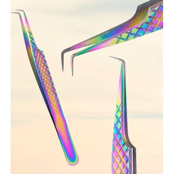 Fiber Tip Eyelash Extension Tweezers 90 Degree Curved Boot Style Stainless Steel Diamond Grip for Volume Classic Lashes Craft Supplies Precision Tweezers Christmas Gifts