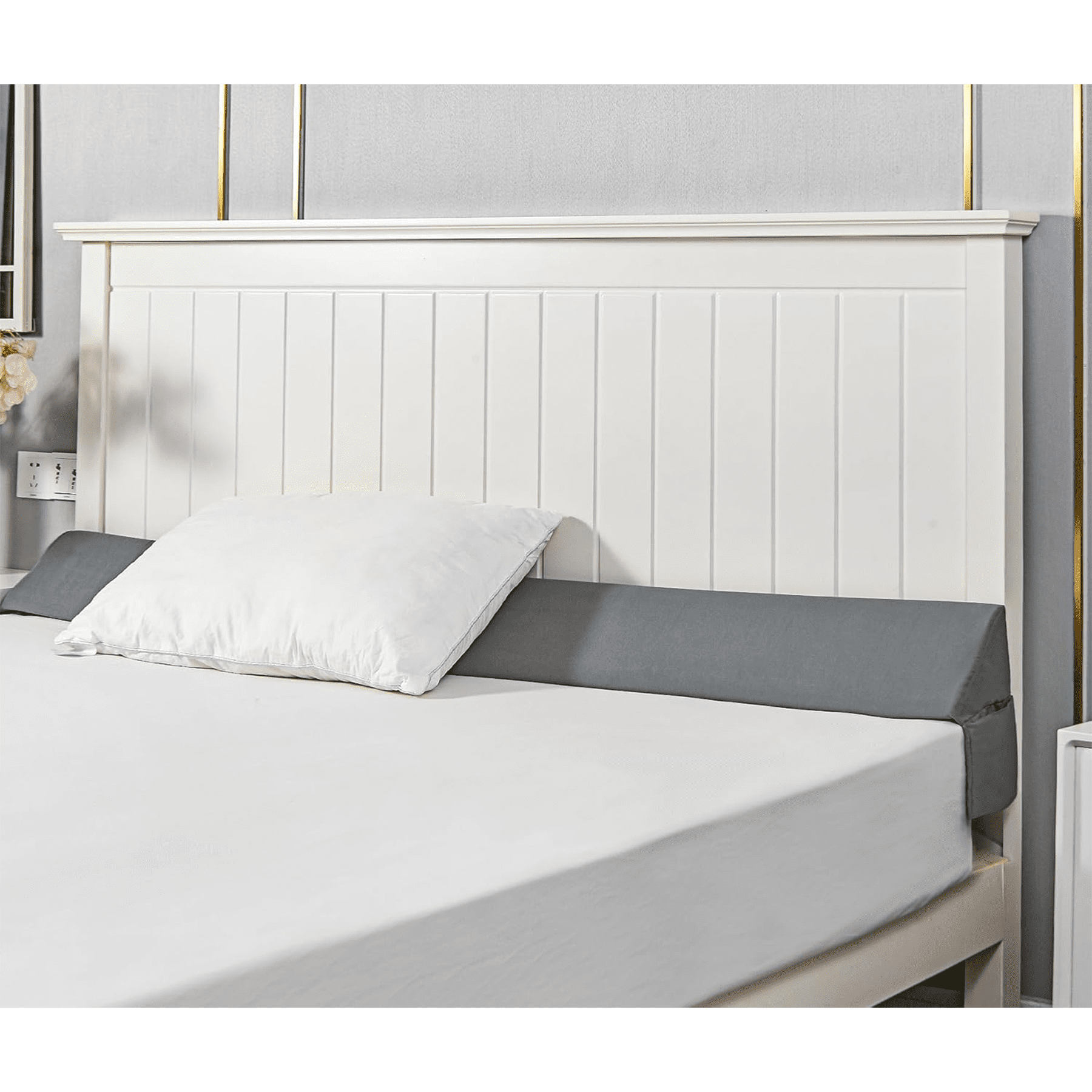 COOKEY Queen Size Bed Wedge Pillow for Headboard, 60"x10"x6" Mattress Gap Filler, Memory Foam Support for Sleep Apnea, Back Pain Relief & Sleeping Comfort, Gray