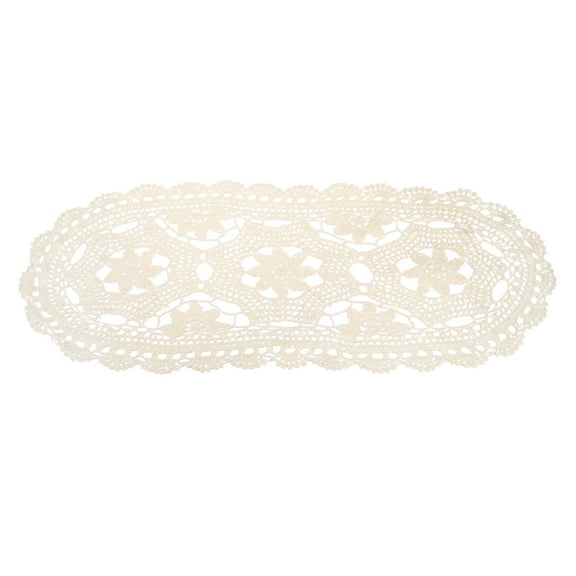 Uxcell Crochet Doilies, 22" x 10" Handmade Crochet Table Placemats Oval Lace Doilies 3 Flowers Pattern Cotton Coaster for Wedding Party Decoration, Beige